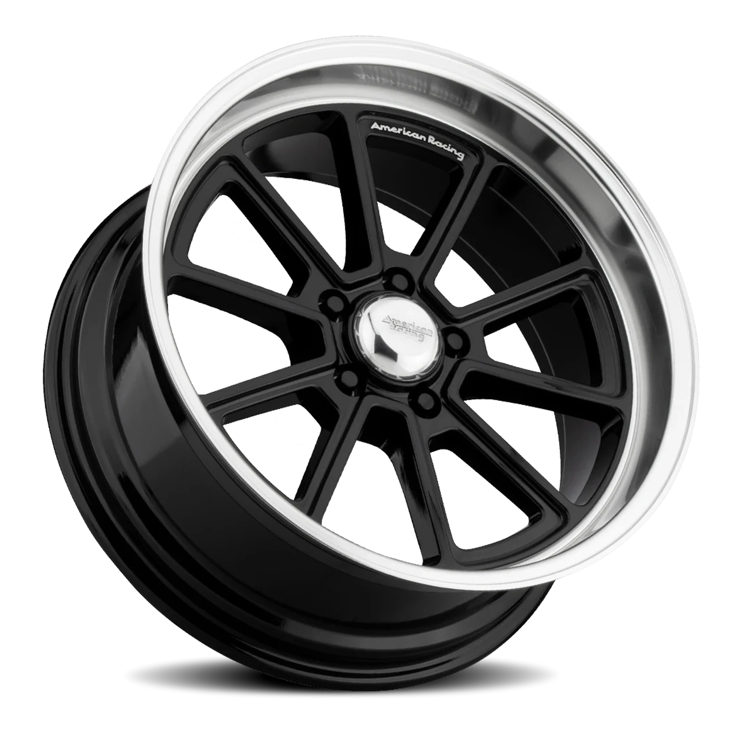 American Racing Draft 18x8" 5x127mm 78.3mm CB 0mm Gloss Black Diamond Cut Lip