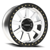 Vision 350BL 20x9 -14 6x139.7mm 110mm Machined Silver Satin Black Ring