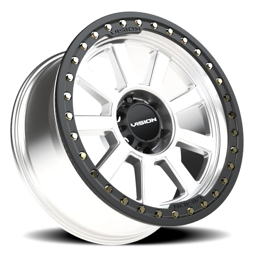 Vision 350BL 20x9 -14 6x139.7mm 110mm Machined Silver Satin Black Ring