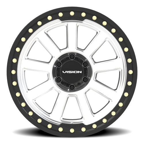 Vision 350BL 20x9 -14 6x139.7mm 110mm Machined Silver Satin Black Ring