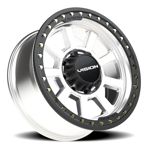 Vision 350BL 20x9 -14 8x165.1mm 125.2mm Machined Silver Satin Black Ring