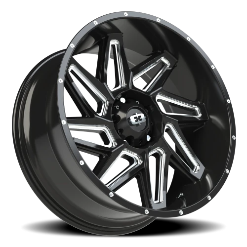 Vision 361 22x10 -25 5x139.7mm 108mm Gloss Black Milled Spokes