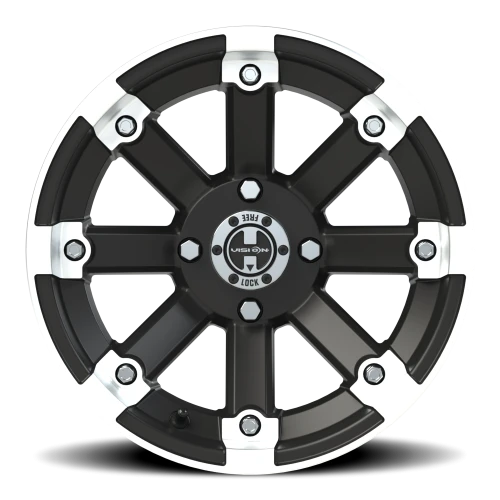 Vision 393 14x8 -10 4x110mm 86mm Matte Black Machined Lip