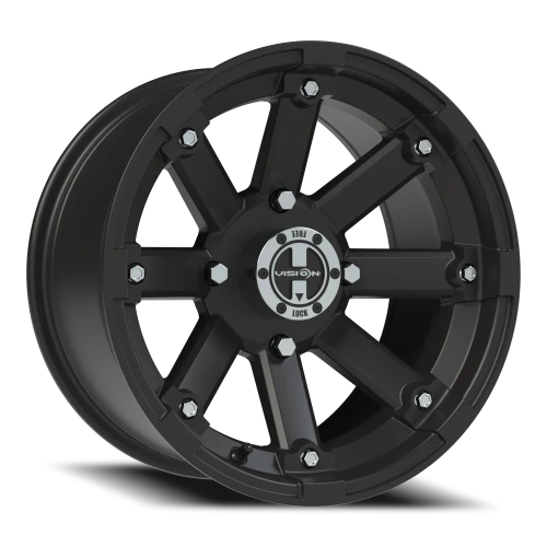 Vision 393 15x8 -10 4x110mm 86mm Matte Black Machined Lip