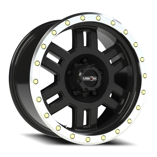 Vision 398 18x9 +18 5x139.7mm 108mm Gloss Black Machined Lip
