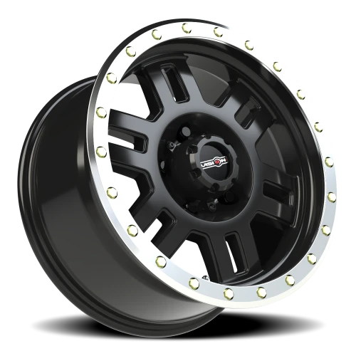 Vision 398 18x9 +18 5x139.7mm 108mm Gloss Black Machined Lip