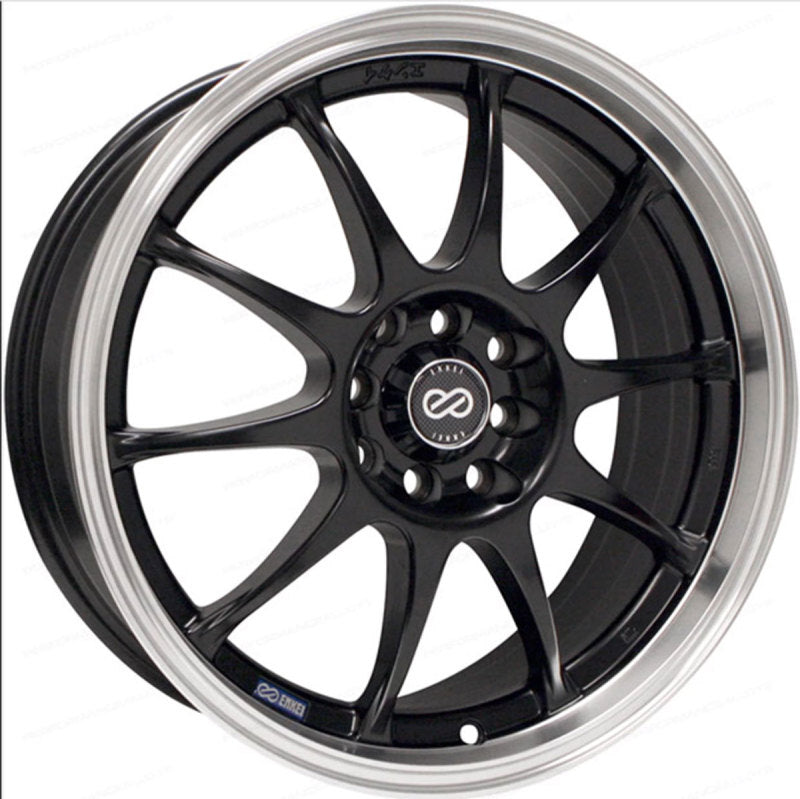 Enkei J10 16x7 4x100/108 42mm Offset 72.62mm Bore Dia Matte Black w/ Machined Lip Wheel-Wheels - Cast-Enkei-
