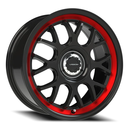 Vision 478 17x8 +38 5x114.3mm 73.1mm Gloss Black Red Tint Brushed Lip