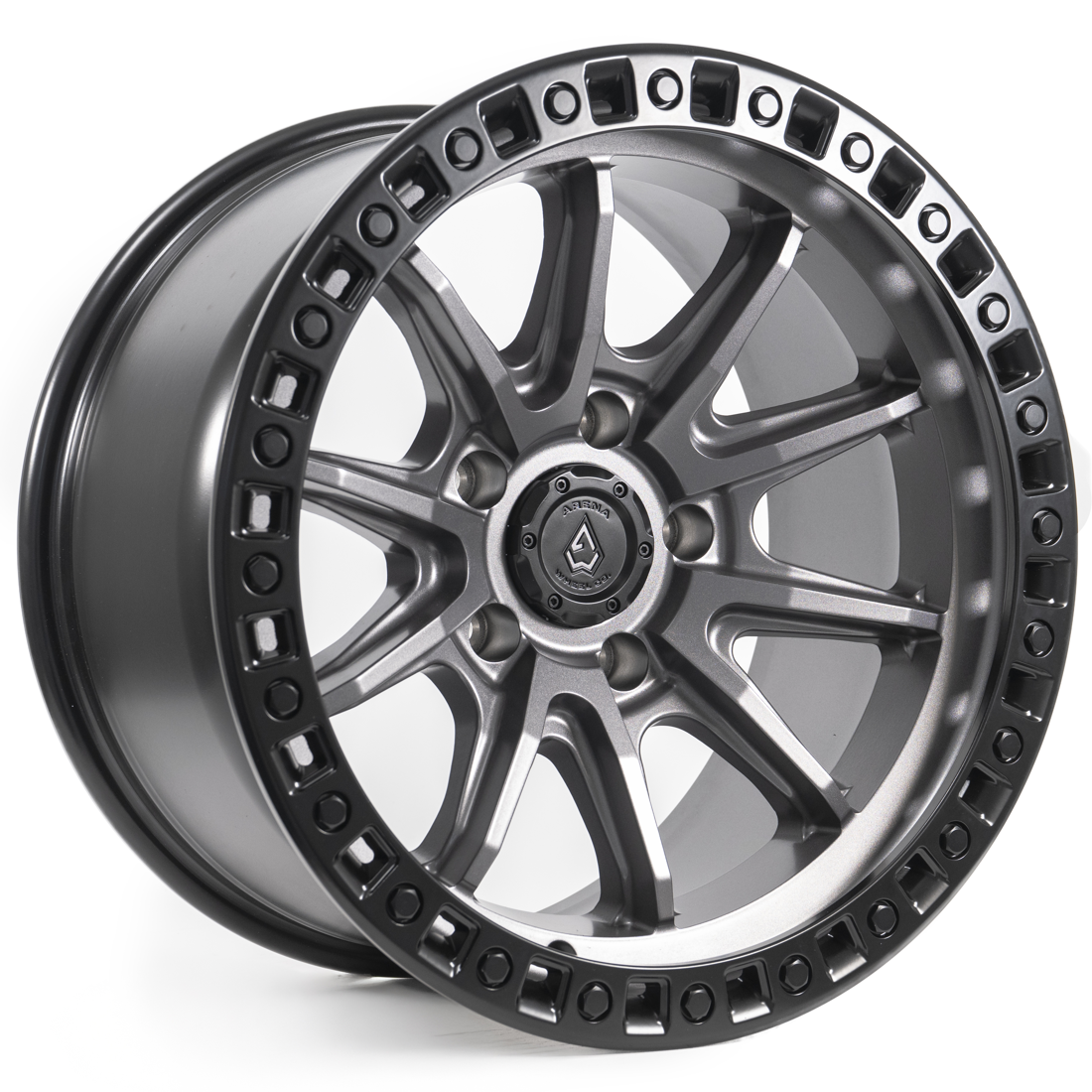 Arena Wheels Mission Satin Gun Metal Center Satin Black Lip 20x9 6x139.7 20mm 106.1