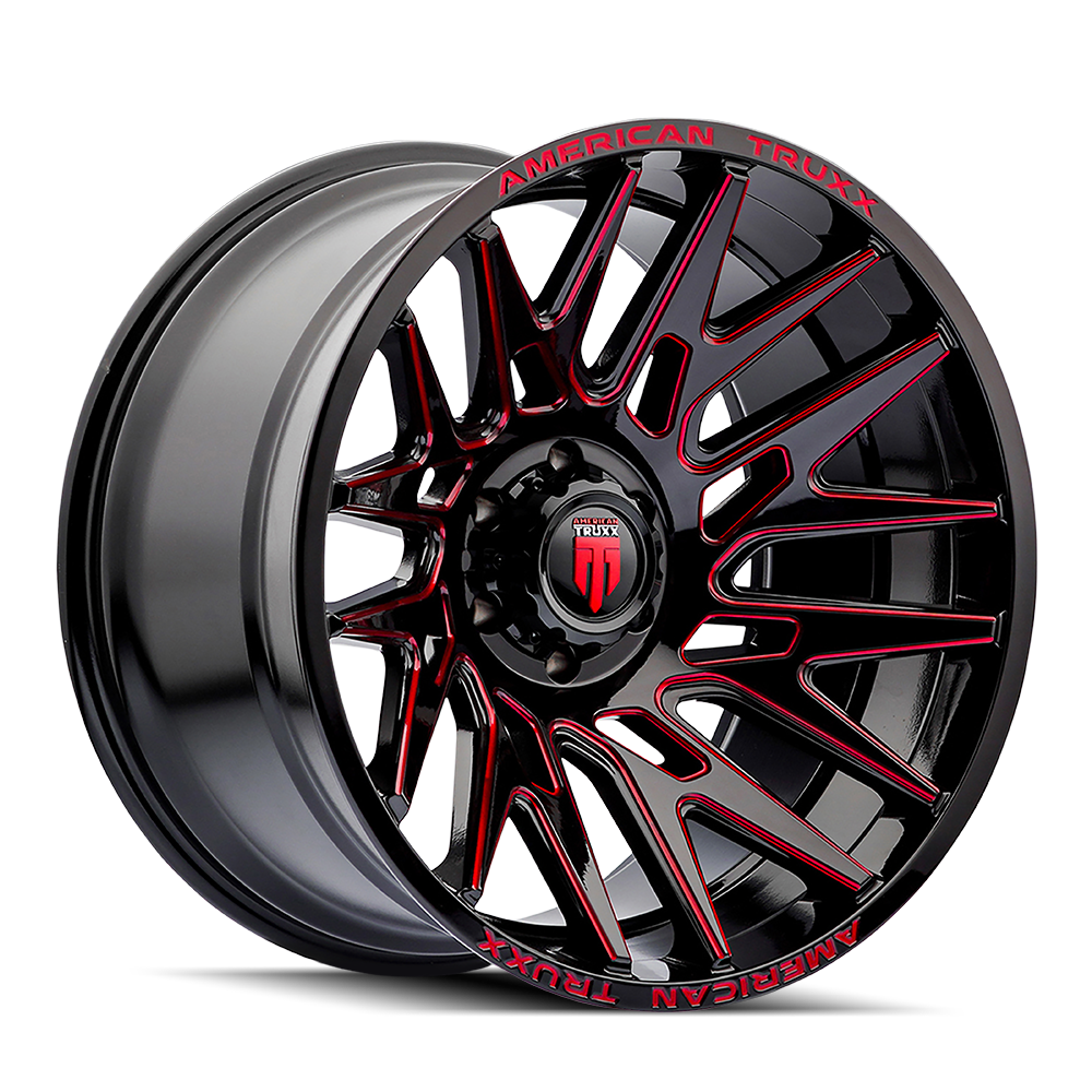 American Truxx Evolution AT1919 22x12" 8x165.1mm 125.2mm CB -44mm Gloss Black Prism Red