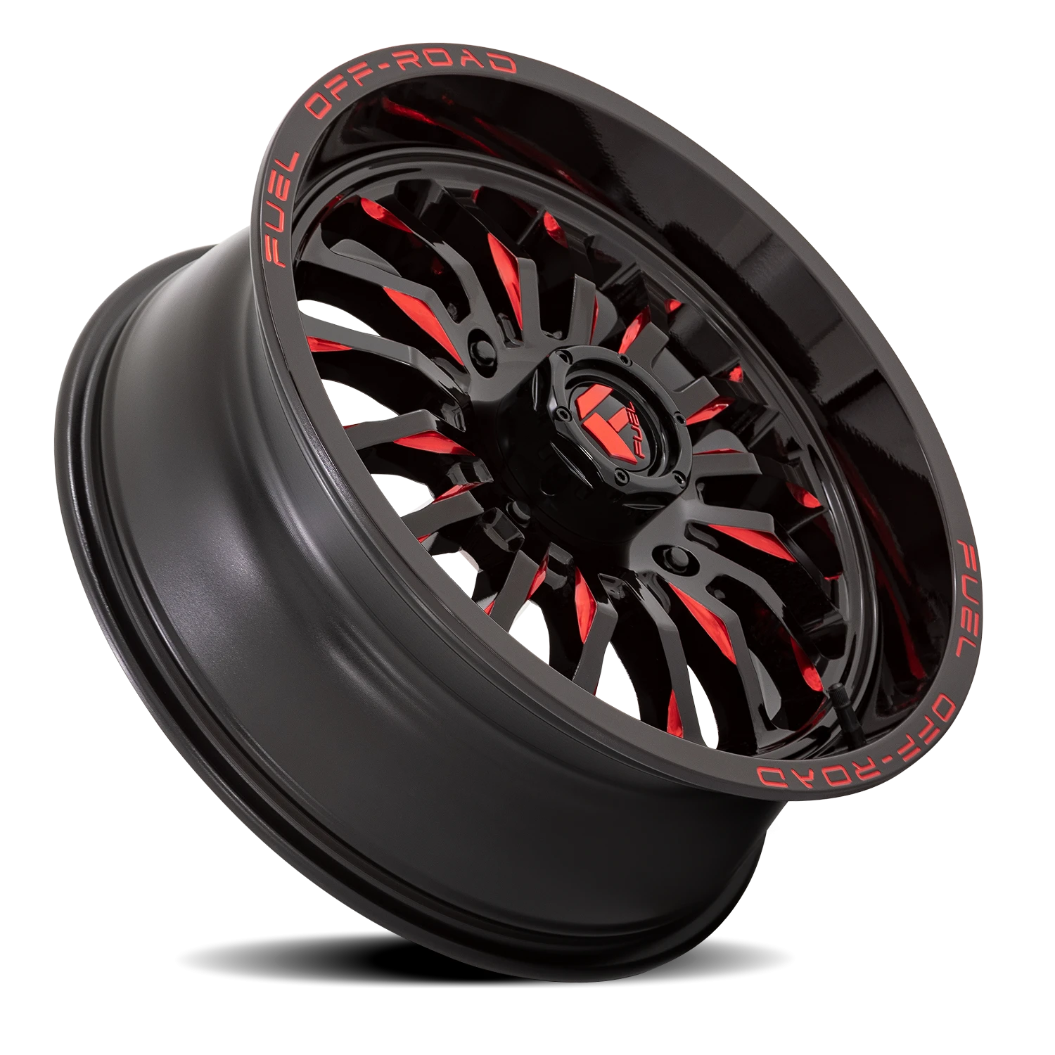 Fuel Arc UTV 20x7" 4x137mm 110.1mm CB +13mm Gloss Black Milled Red