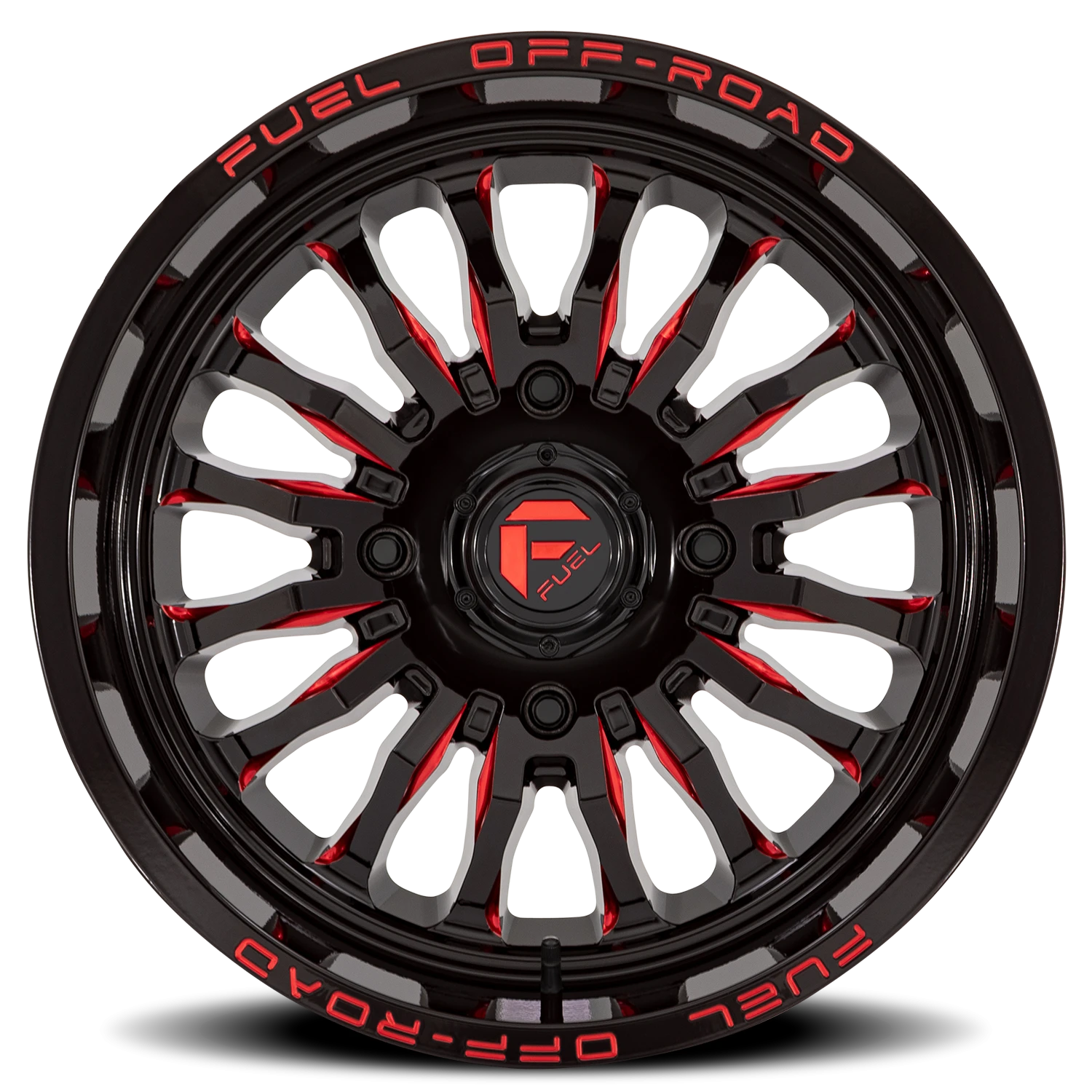 Fuel Arc UTV 20x7" 4x137mm 110.1mm CB +13mm Gloss Black Milled Red
