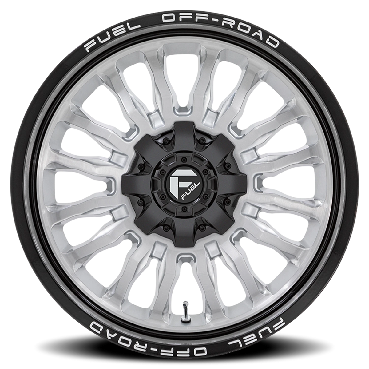 Fuel Arc 22x10 -18 6x135mm 106.1mm Silver Brushed Face-Milled Black Lip