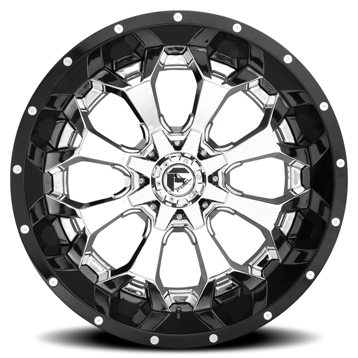Fuel Assault 20x10 -18 8x180mm 124.2mm Chrome Gloss Black Lip