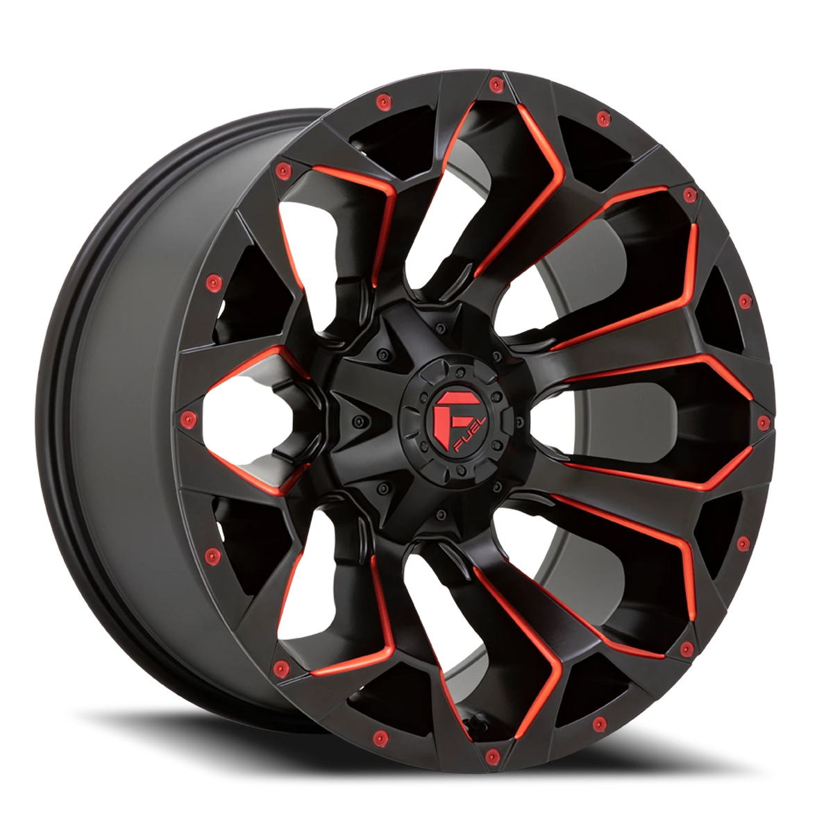 Fuel Assault 18x9 +1 8x165.1mm 125.1mm Matte Black Milled-Red Tint