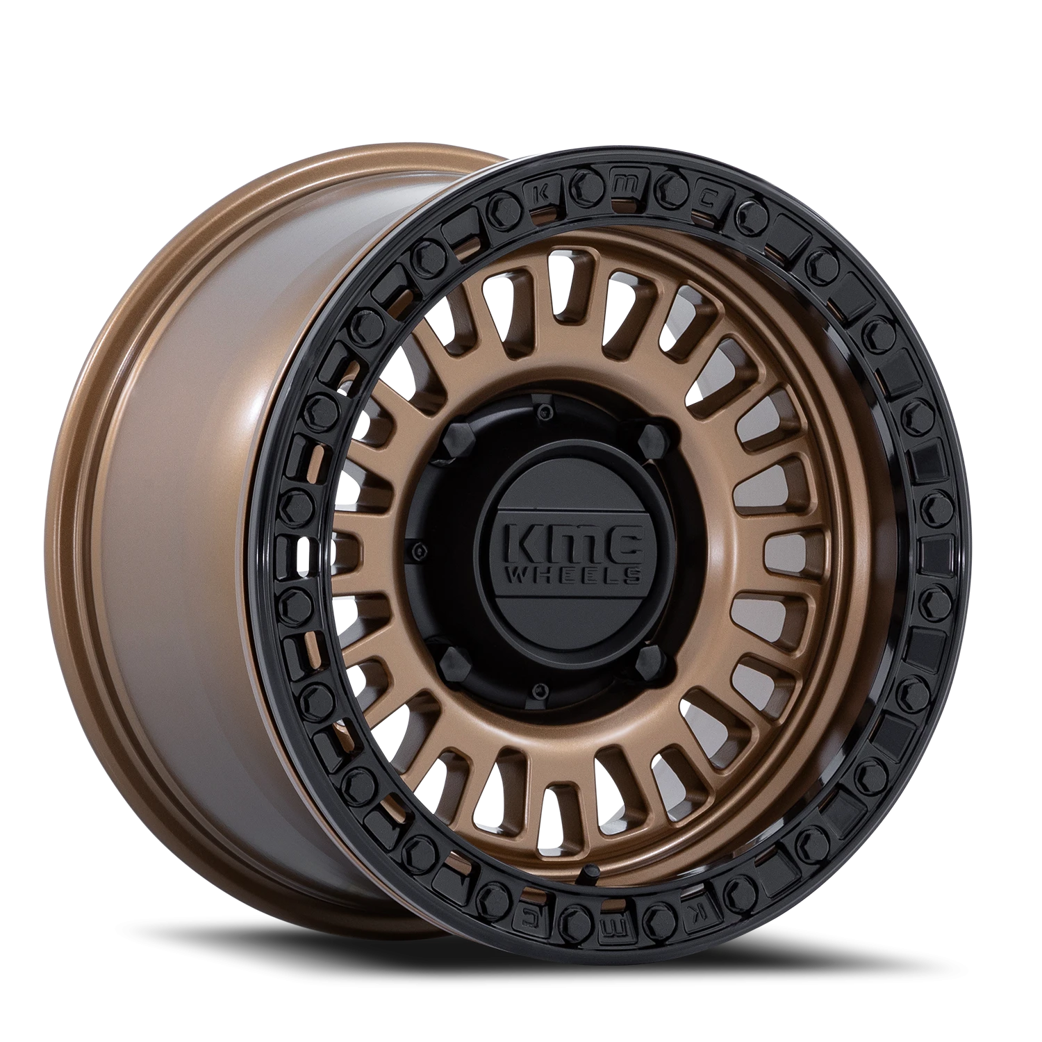 KMC Aztec Beadlock UTV 15x7" 4x156mm 115.1mm CB +38mm Matte Bronze Gloss Black Ring