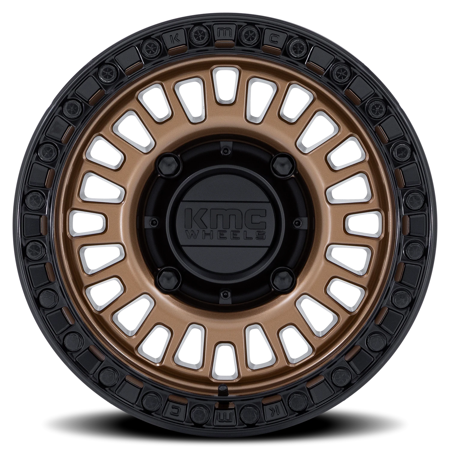 KMC Aztec Beadlock UTV 15x10" 4x156mm 115.1mm CB 0mm Matte Bronze Gloss Black Ring