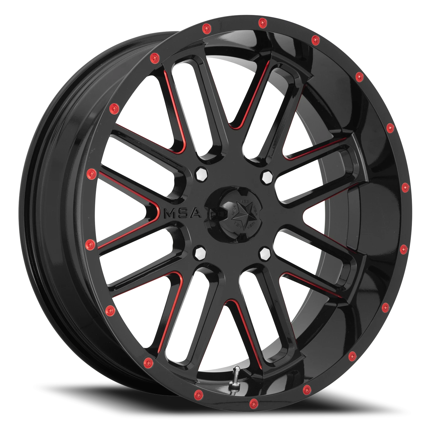 MSA Bandit 18x7" 4x156mm 132mm CB 0mm Gloss Black Milled-Red Tint