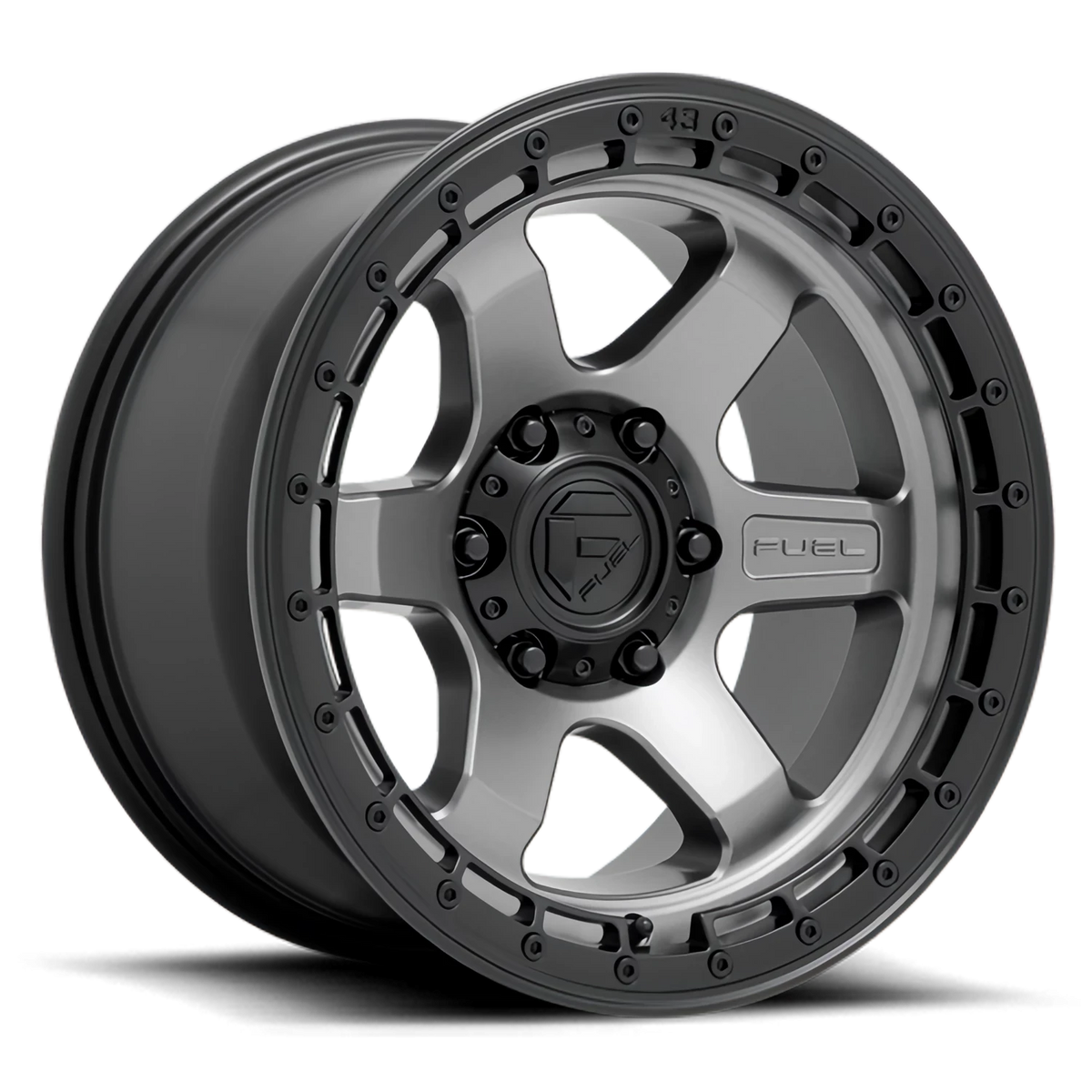 Fuel Block 17x9 +1 6x139.7mm 106.1mm Matte Gunmetal Black Ring