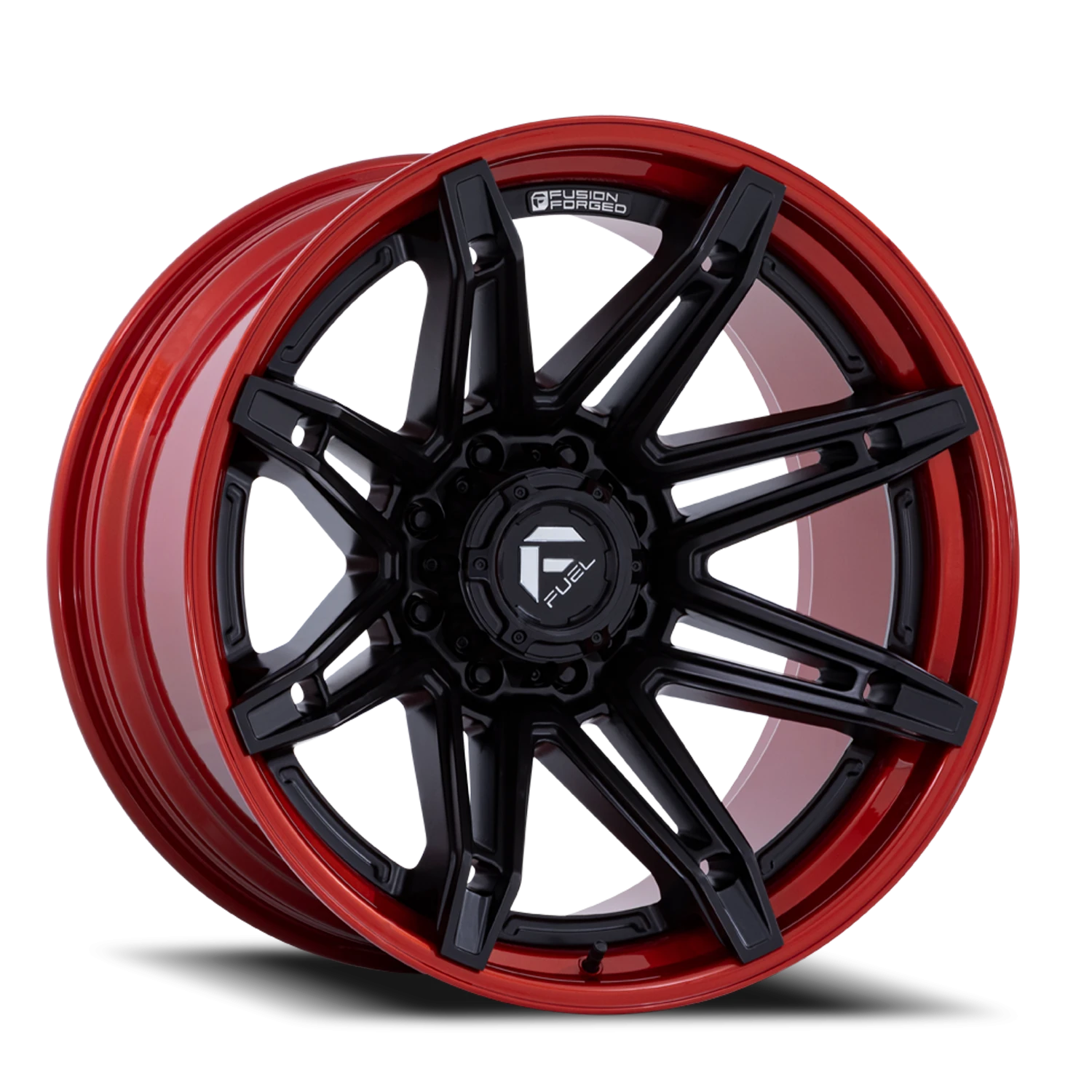 Fuel Brawl 20x10" 8x180mm 124.2mm CB -18mm Matte Black Candy Red Lip