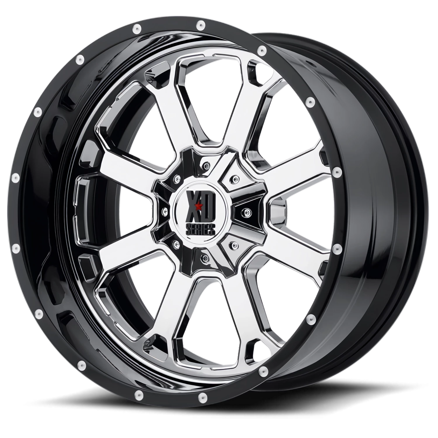 XD Series Buck 25 20x12" 5x127mm 72.6mm CB -44mm Chrome Gloss Black-Milled Lip