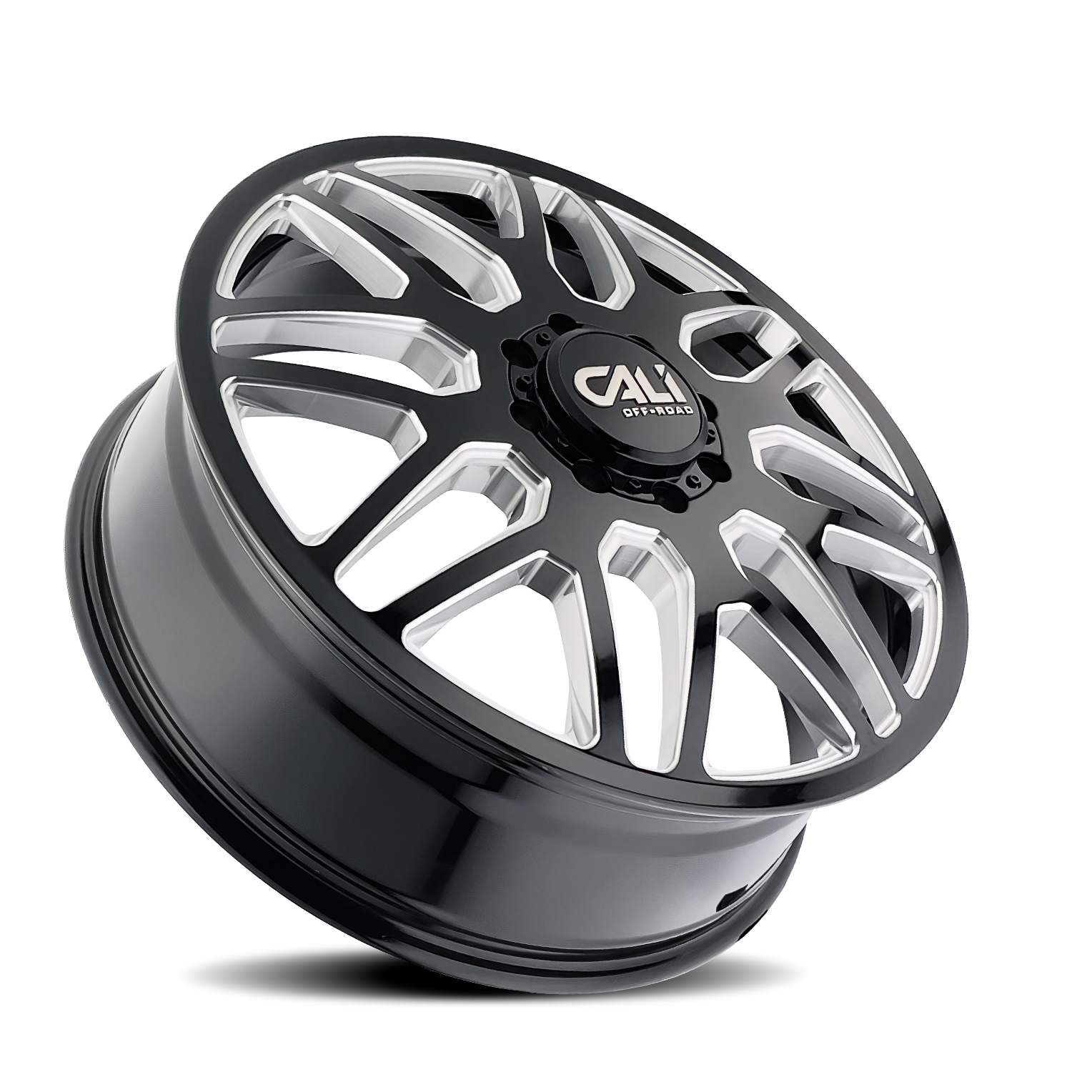 Cali OffxRoadxOffroad Invader Dually 9115D Gloss Black Milled 24x8.25 8x210 115mm 154.2mm