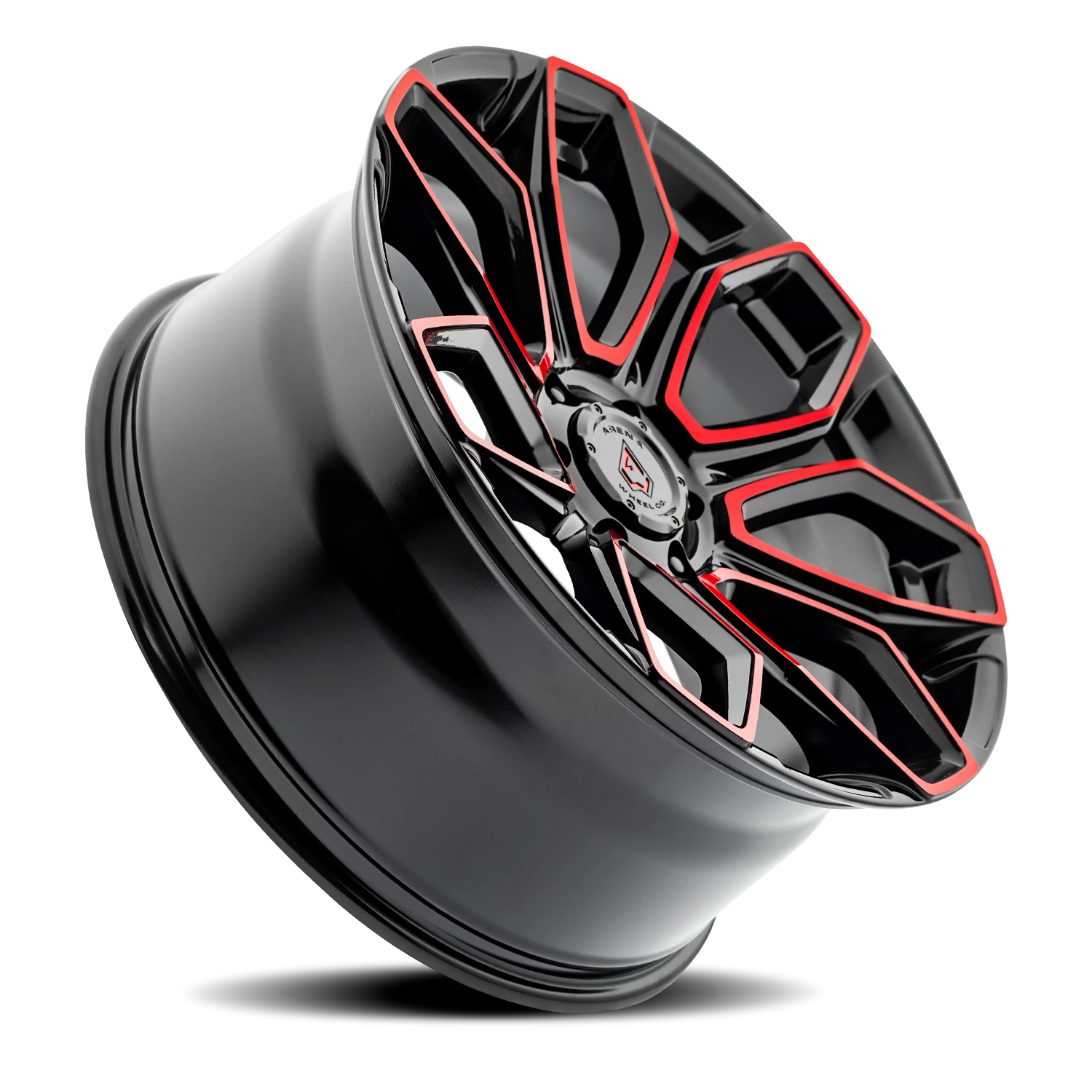 Arena Cobra 22x10" 6x135mm 87.12mm CB +15mm Gloss Glossy Black Machined Red Tint
