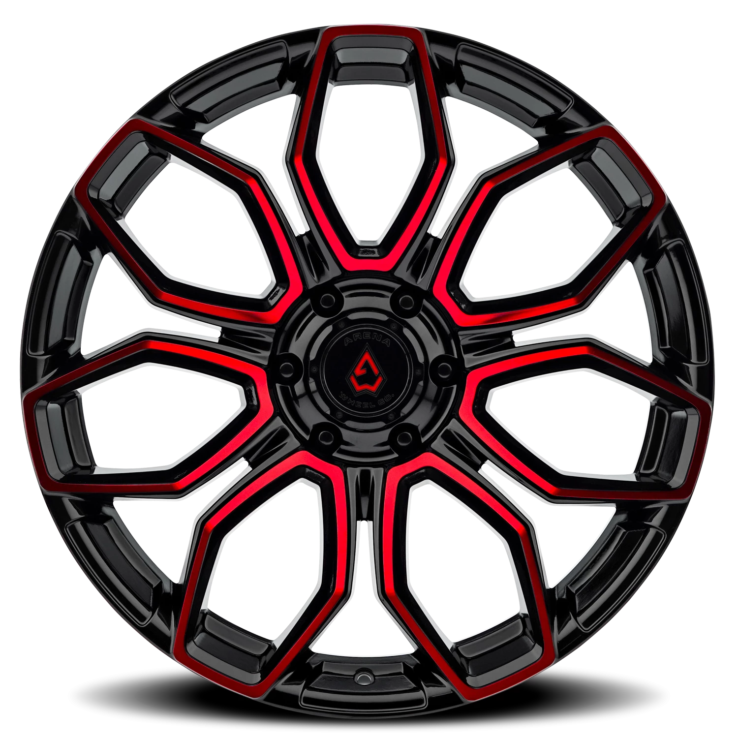 Arena Cobra 20x10" 6x135mm 87.12mm CB -18mm Gloss Glossy Black Machined Red Tint