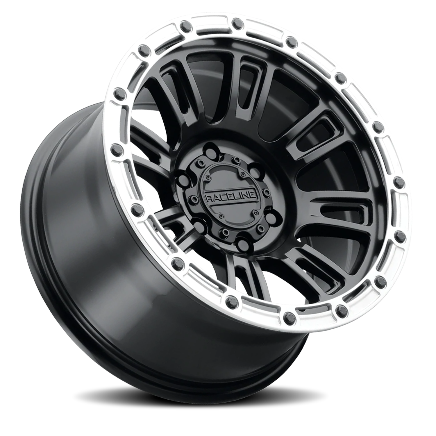 Raceline Compass 956BS 17x8 +30 5x114.3mm 72.62mm Satin Black Silver Ring