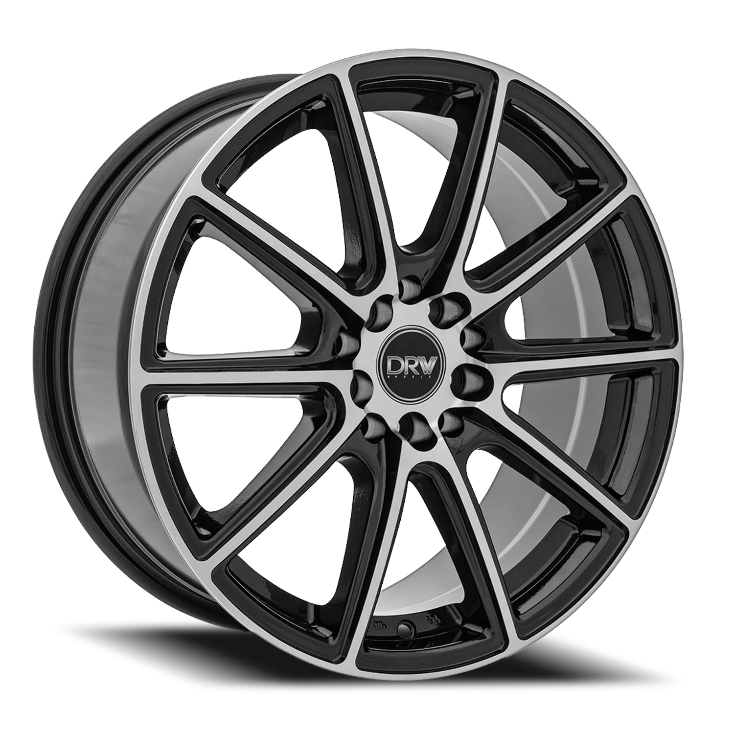 DRW D16 18x8" 5x100mm 73.1mm CB +40mm Gloss Black Machined Face