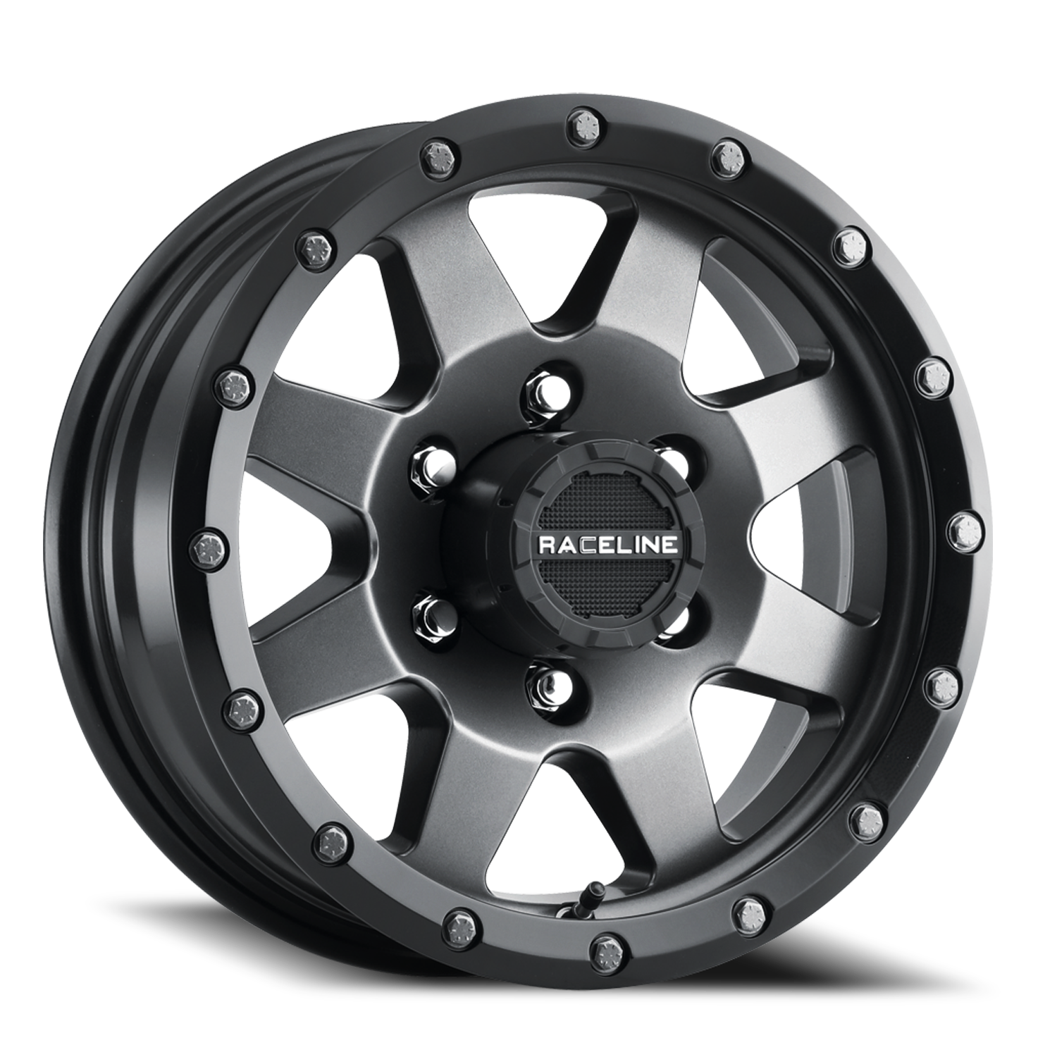 Raceline Defender Trailer 935G 14x6 +0 5x114.3mm 81mm Gunmetal Simulated Beadlock