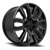 Factory Reproductions FR 207 GM Split 6 Spoke Replica GB 22x9 +28 6x139.7mm 78.1mm Gloss Black Machined Face-Dark Clear Satin Black Inserts
