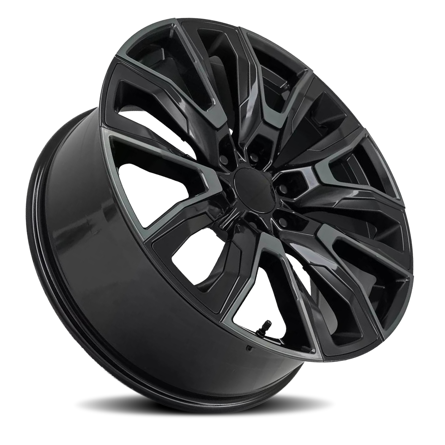 Factory Reproductions FR 207 GM Split 6 Spoke Replica GB 22x9 +28 6x139.7mm 78.1mm Gloss Black Machined Face-Dark Clear Satin Black Inserts