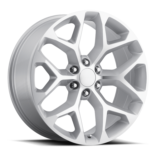 Factory Reproductions FR 59 Chevrolet Snowflake Replica SL 20x9 +27 6x139.7mm 78.1mm Gloss Silver Machined Face