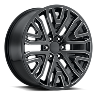 Factory Reproductions FR 93 GMC Mesh Split 6 Spk Replica GB-M 22x9 +28 6x139.7mm 78.1mm Gloss Black Milled Ball