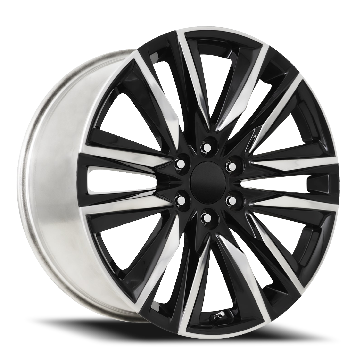 Factory Reproductions FR 90 2024 Escalade Sport Replica GBP 22x9 +28 6x139.7mm 78.1mm Gloss Black Polished Accent