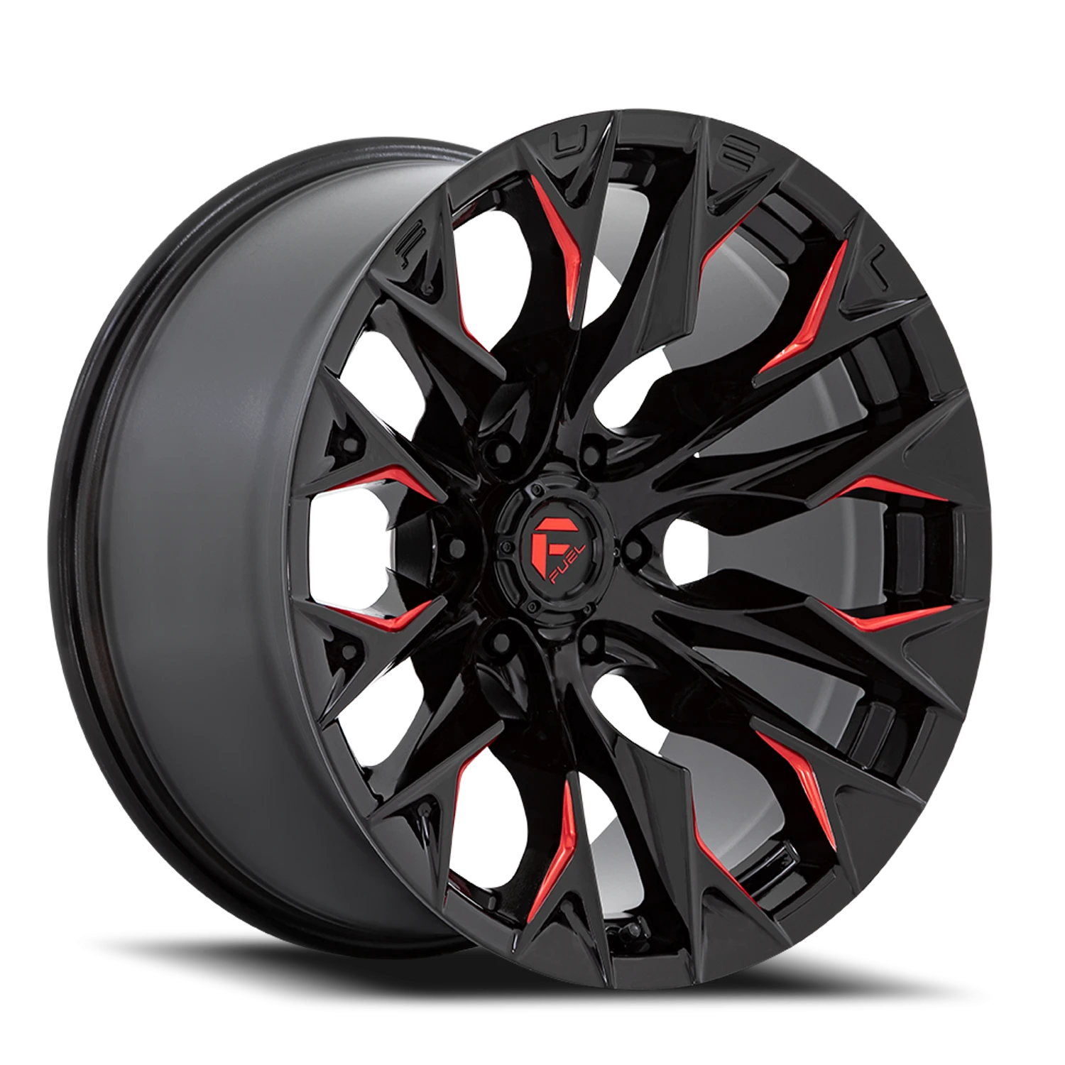 Fuel Flame 6 20x9" 6x139.7mm 106.1mm CB +1mm Gloss Black Milled Candy Red