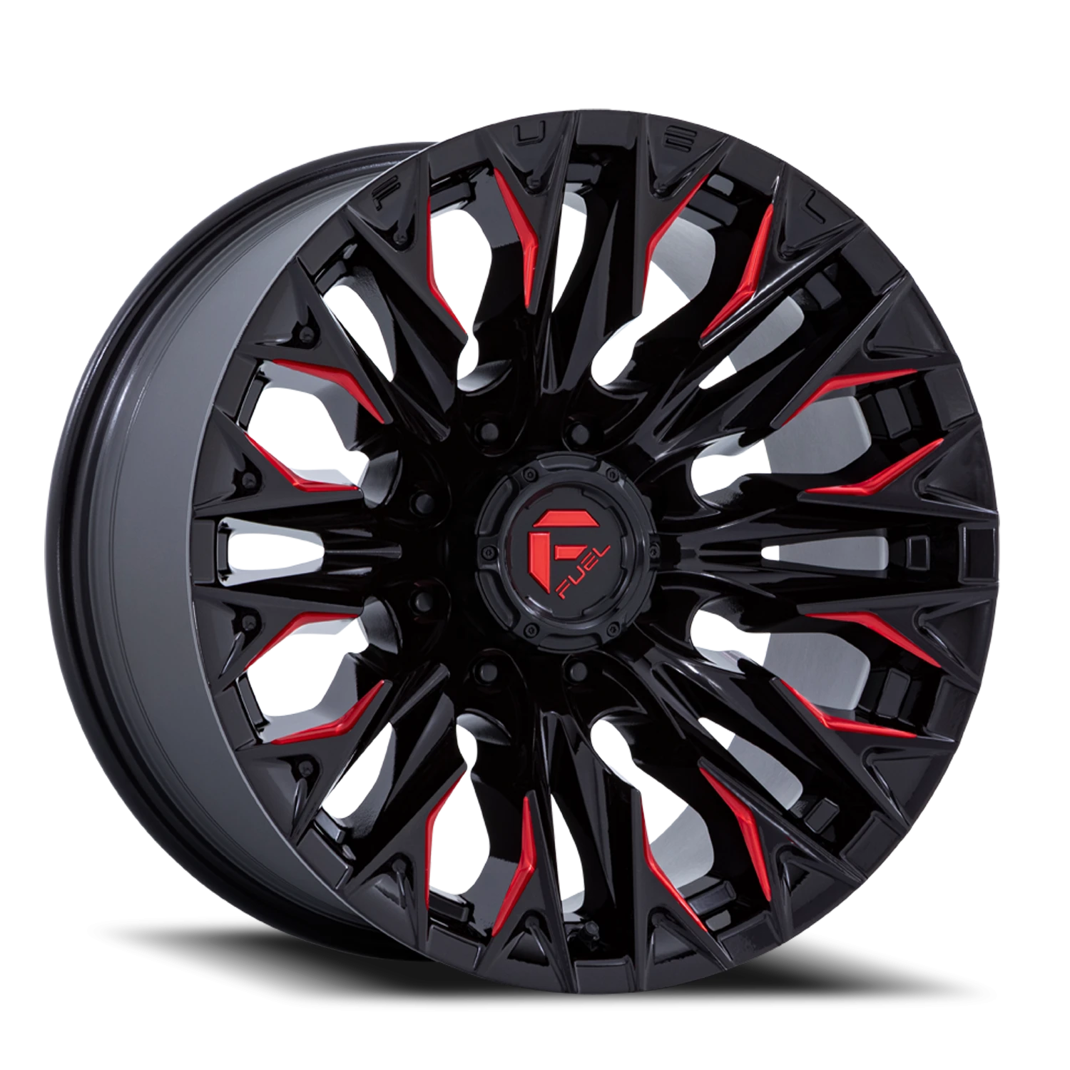 Fuel Flame 8 20x10" 8x170mm 125.1mm CB -18mm Gloss Black Milled Candy Red