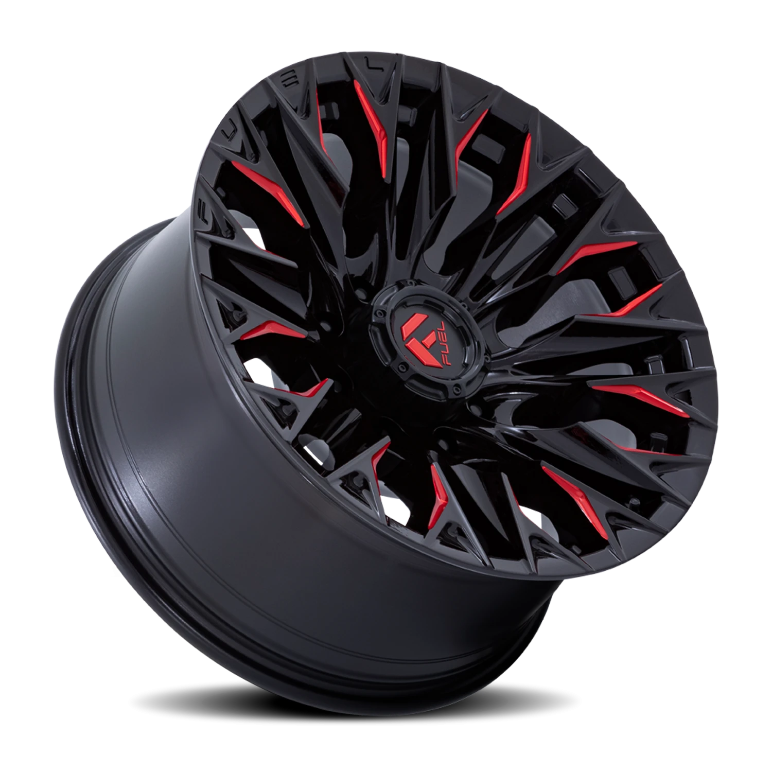 Fuel Flame 8 20x10" 8x170mm 125.1mm CB -18mm Gloss Black Milled Candy Red