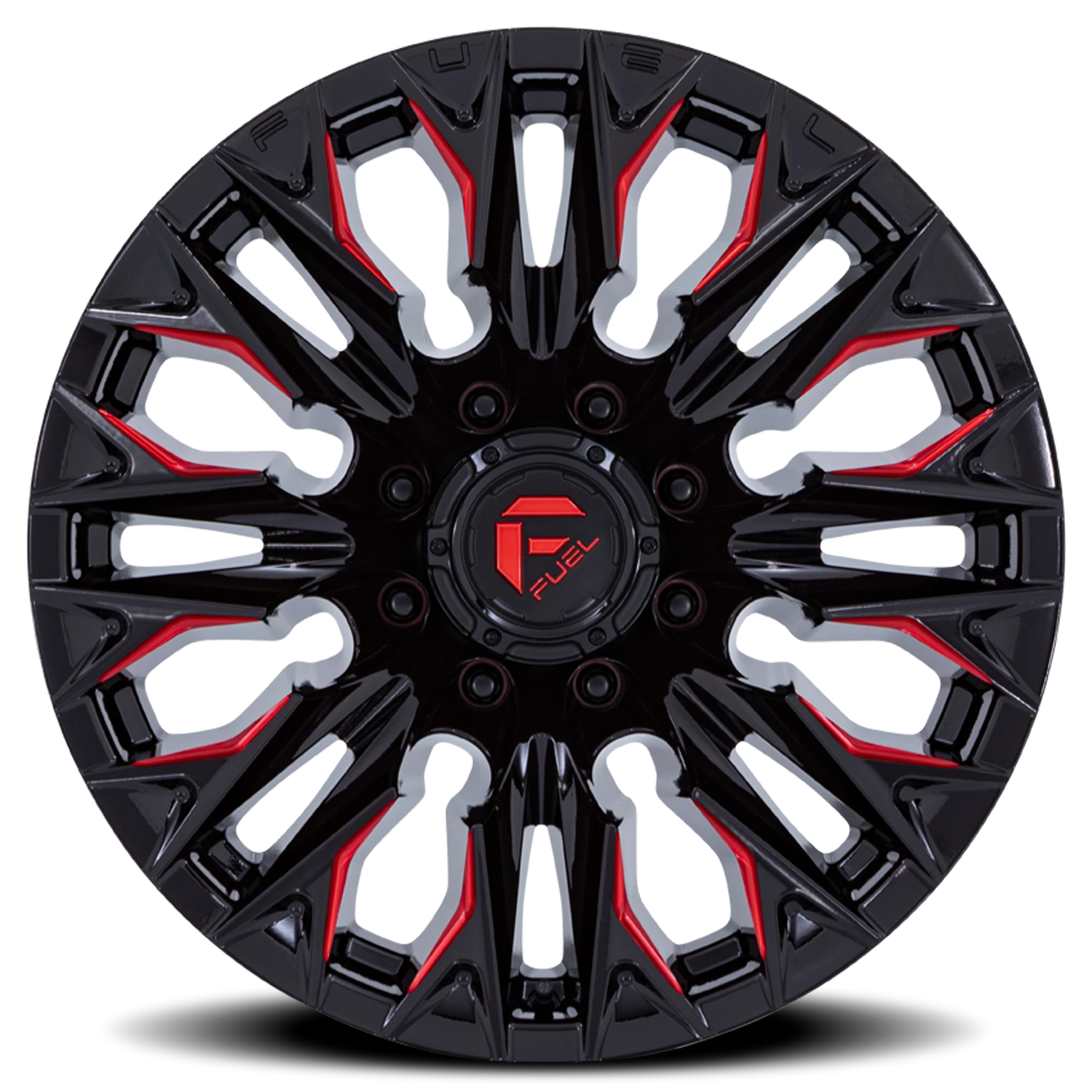 Fuel Flame 8 20x10" 8x170mm 125.1mm CB -18mm Gloss Black Milled Candy Red