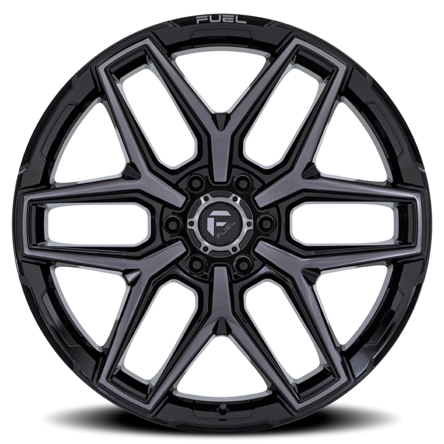 Fuel Flux 6 17x9" 6x135mm 87.1mm CB +1mm Gloss Black Brushed Gray Tint