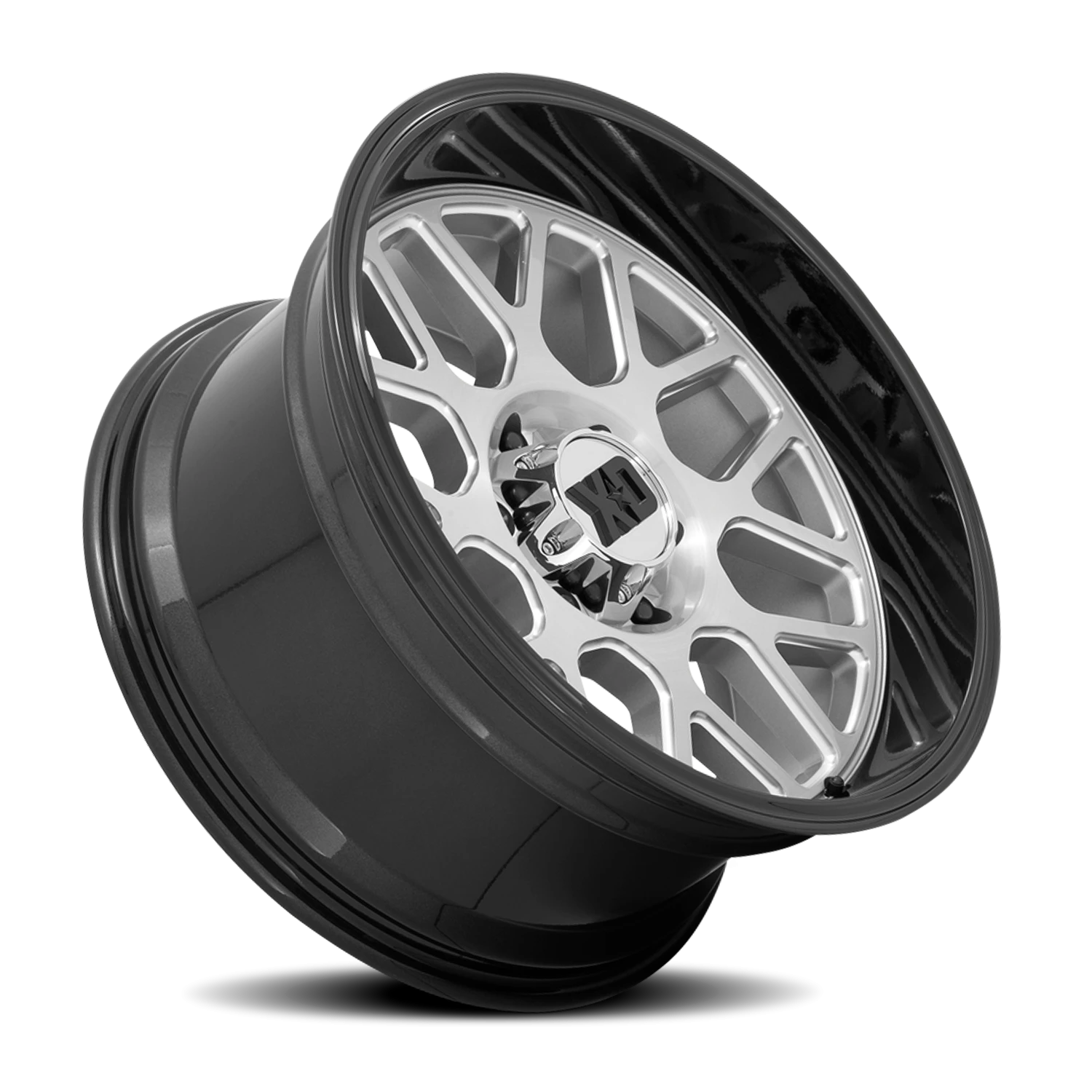 XD Series Grenade 2 20x10" 5x127mm 71.5mm CB -18mm Brushed Silver Milled-Gloss Black Lip