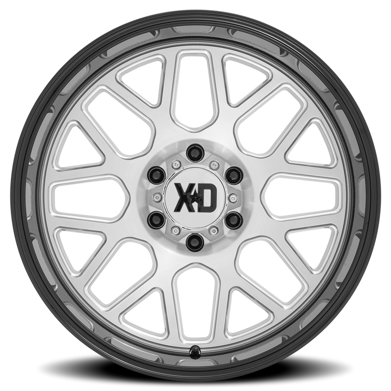 XD Series Grenade 2 20x10" 5x127mm 71.5mm CB -18mm Brushed Silver Milled-Gloss Black Lip
