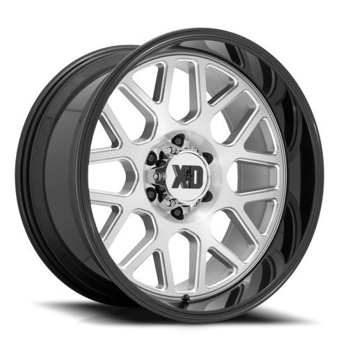 XD Series Grenade 2 20x10" 6x139.7mm 106.1mm CB -18mm Brushed Silver Milled-Gloss Black Lip