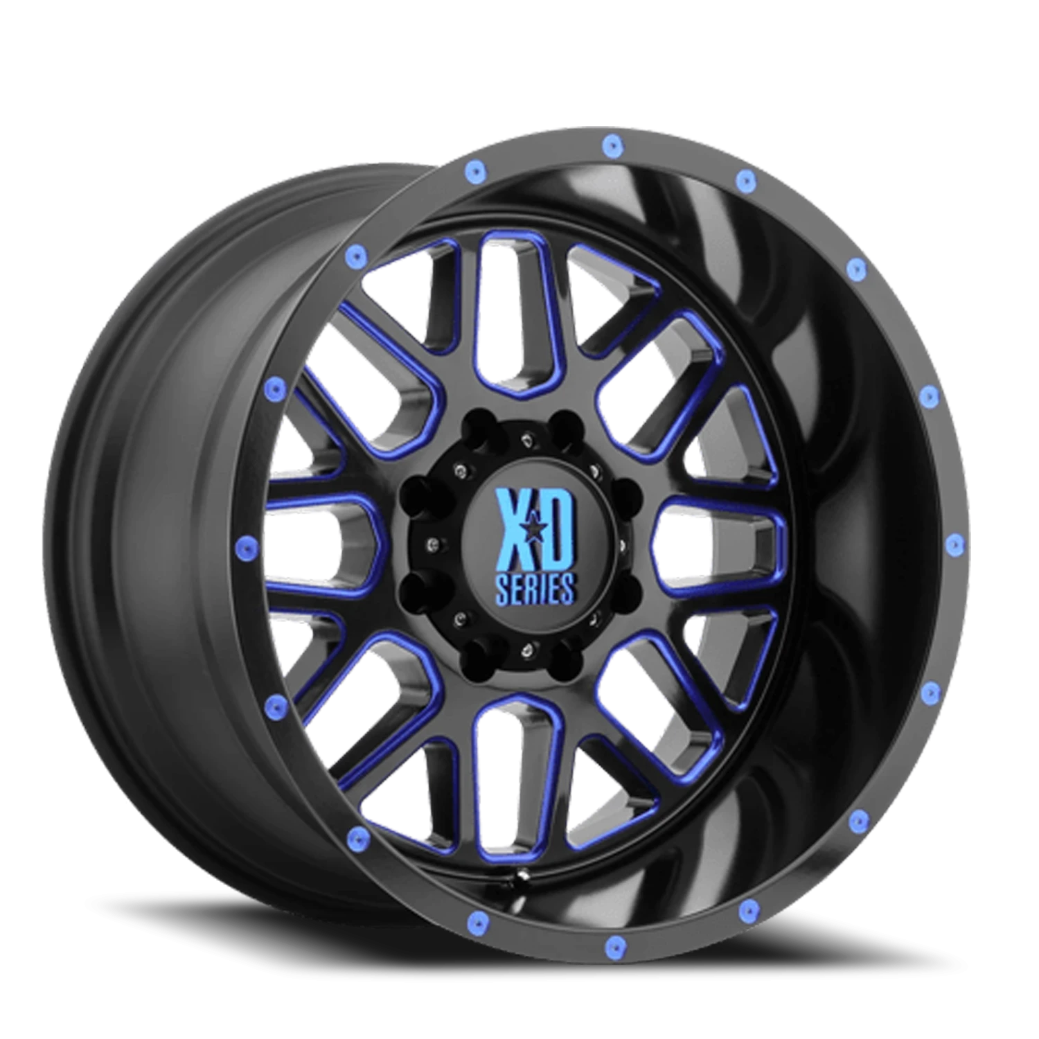 XD Series Grenade 20x12" 8x170mm 125.1mm CB -44mm Satin Black Milled Blue Tinted Clear Coat