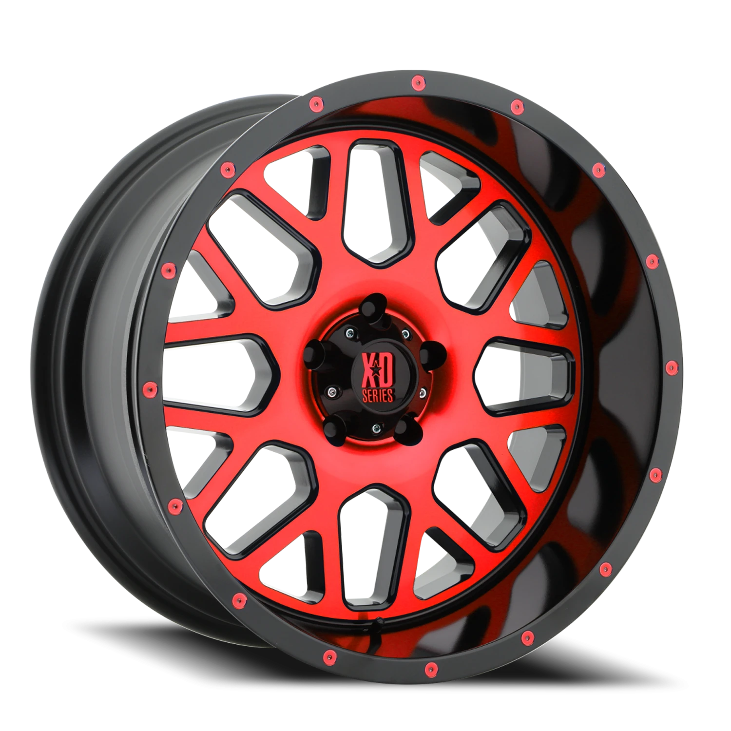 XD Series Grenade 20x10" 5x127mm 78.1mm CB -24mm Satin Black Machined Face-Red Tinted Clear Coat