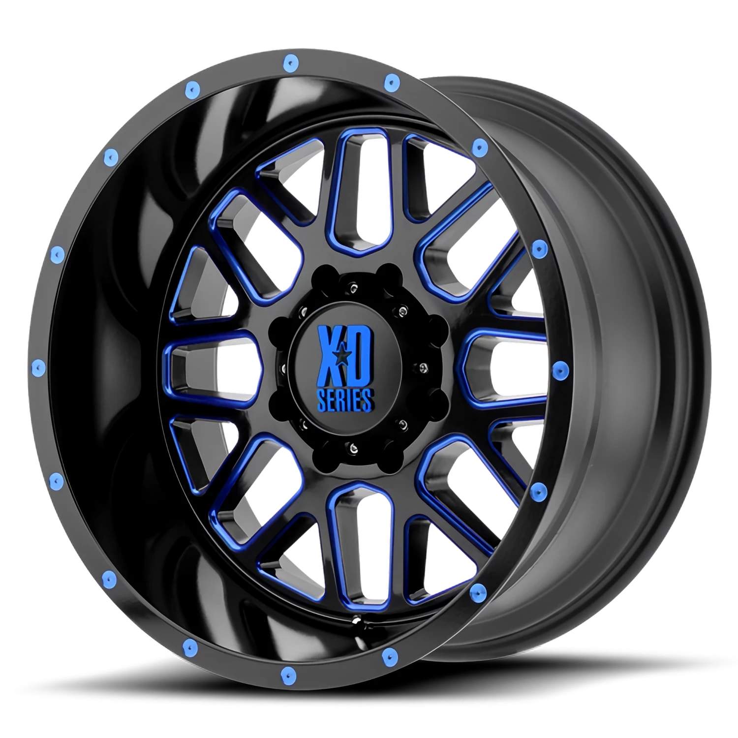 XD Series Grenade 20x9" 6x139.7mm 106.1mm CB 0mm Satin Black Milled-Blue Tinted-Clear Coat