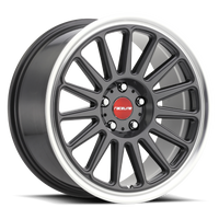Raceline Grip 17x8" 5x100mm 72.6mm CB +30mm Gloss Gunmetal Machined Lip-Red Logo