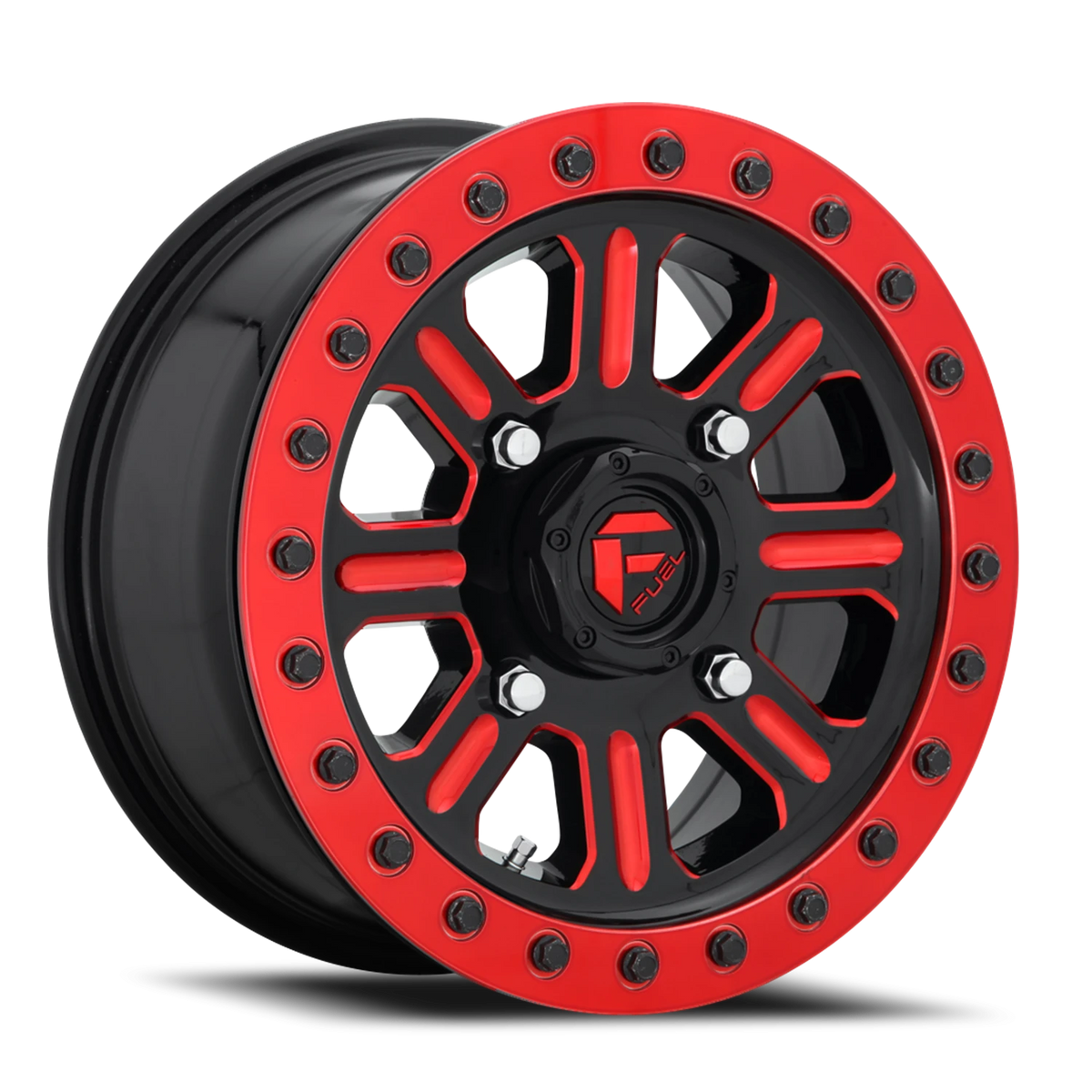 Fuel Hardline UTV 15x7 +38 4x136mm 110.2mm Gloss Red Milled-Beadlock