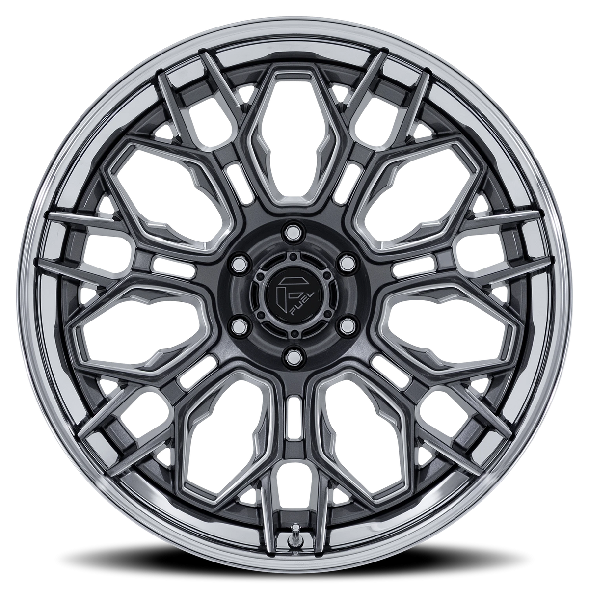 Fuel Hive 22x9.5 +20 6x139.7mm 106.1mm Gloss Gunmetal Chrome Lip